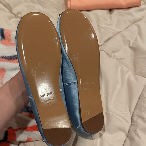 MM Powder Blue Satin Ballet Flats with Pink Strap - Picture 2 of 2